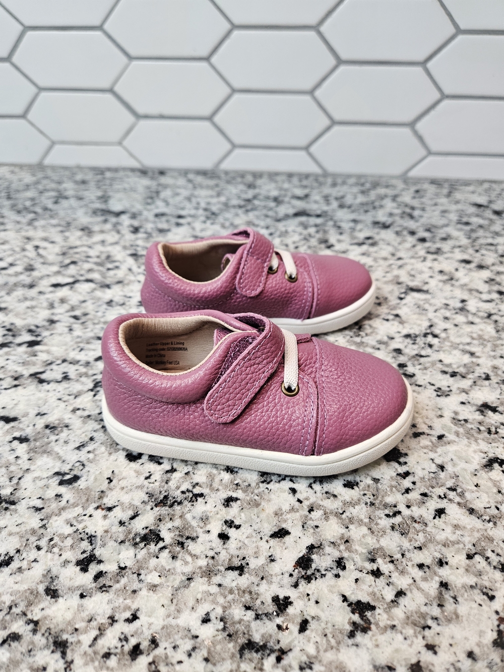 Monkey Feet Pink Leather-Look Sneakers for Kids - Picture 5 of 6